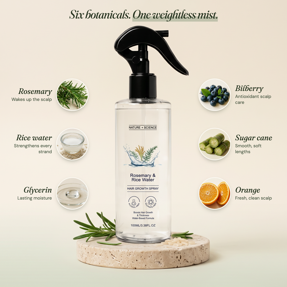 The Rosamae Mist™ · Rosemary & Rice Water Hair Growth Spray